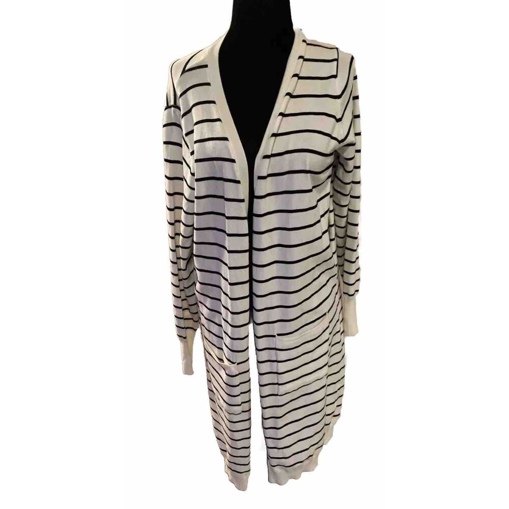 Women’s Wanna B Long Stripe Cardigan Long Sleeve With Pockets Medium